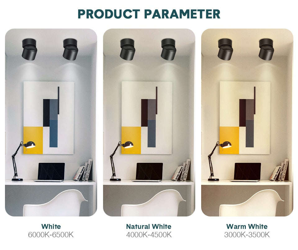 Led Surface Mounted Ceiling Downlight Round Curve Adjustable 90 degrees Nordic Spot light For Living Room Foyer Store AC90-265V