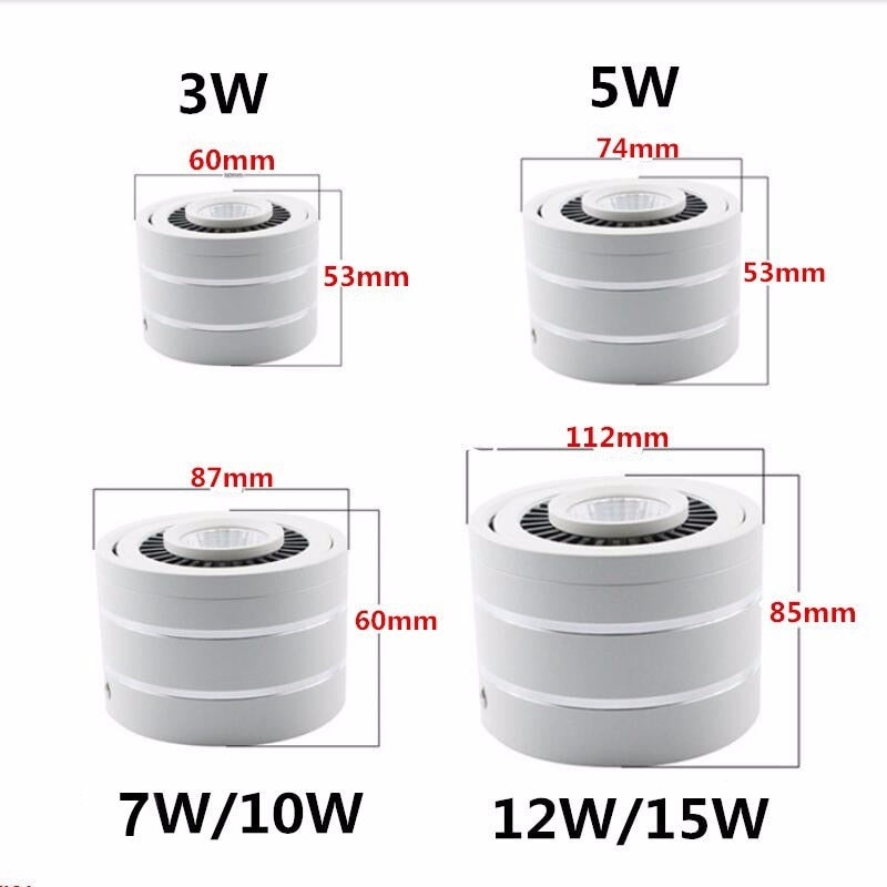 Dimmable COB Downlight 360 Degree Rotating 3W 5W 7W 10w 12w 15w COB Spot LED Light Surface Mounted Downlights LED Lights