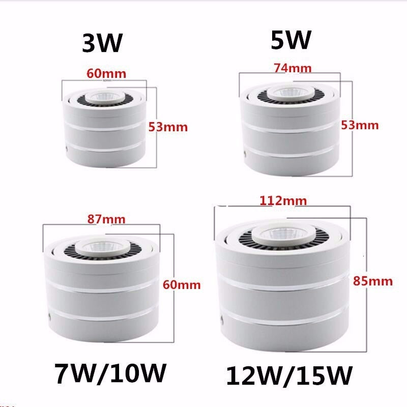 Dimmable COB Downlight 360 Degree Rotating 3W 5W 7W 10w 12w 15w COB Spot LED Light Surface Mounted Downlights LED Lights