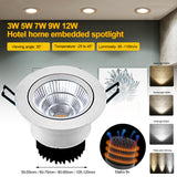 Round Dimmable Recessed LED Downlights 3W 5W 7W 9W 12W COB Ceiling Spot Lights AC85-265V Background Lamps Home illumination