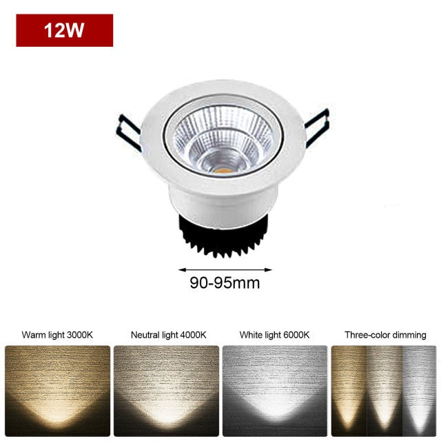 Round Dimmable Recessed LED Downlights 3W 5W 7W 9W 12W COB Ceiling Spot Lights AC85-265V Background Lamps Home illumination
