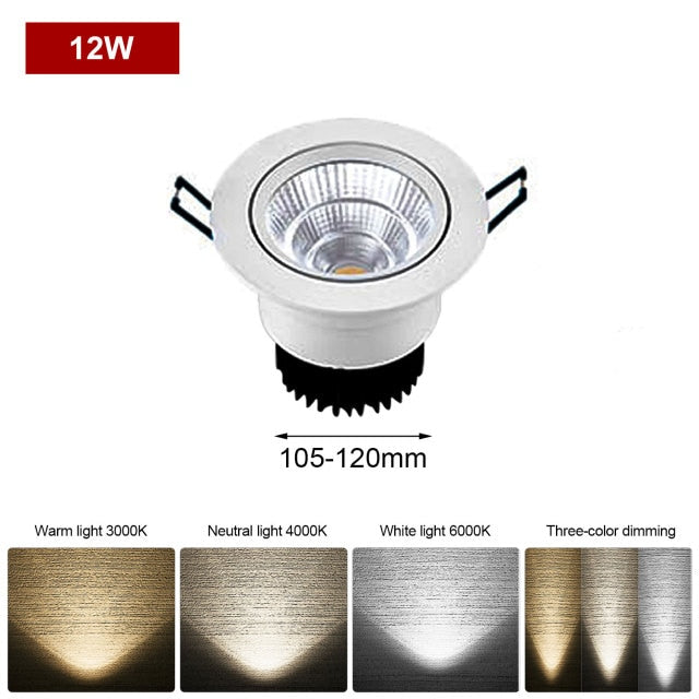 Round Dimmable Recessed LED Downlights 3W 5W 7W 9W 12W COB Ceiling Spot Lights AC85-265V Background Lamps Home illumination