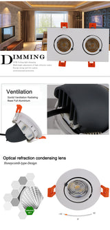 Dimmable LED Trunk Downlight COB Ceiling 10W 12W 15W 20W 30W Adjustable recessed Super Bright Indoor Light cob led downlight