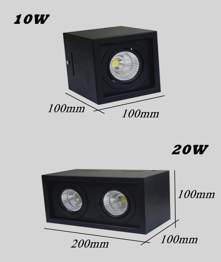 Square Dimmable COB LED Downlights 10W 20W LED Ceiling Lamps AC85~265V LED Ceiling Spot lights Surface Mounted Indoor Lighting
