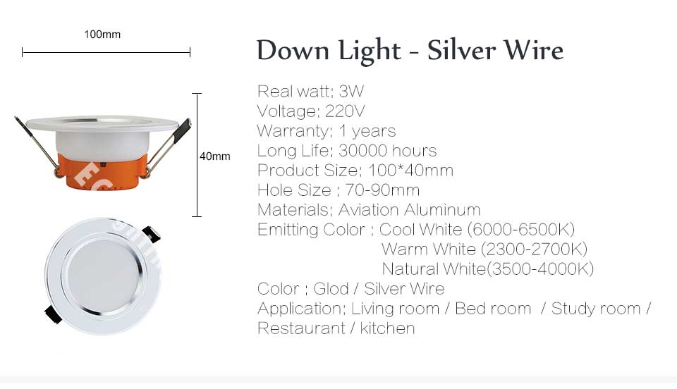 LED Down light Changeable 3W 4pcs Ceiling Recessed Light With Driver 3 Color Change Warm White Nature White Cool White