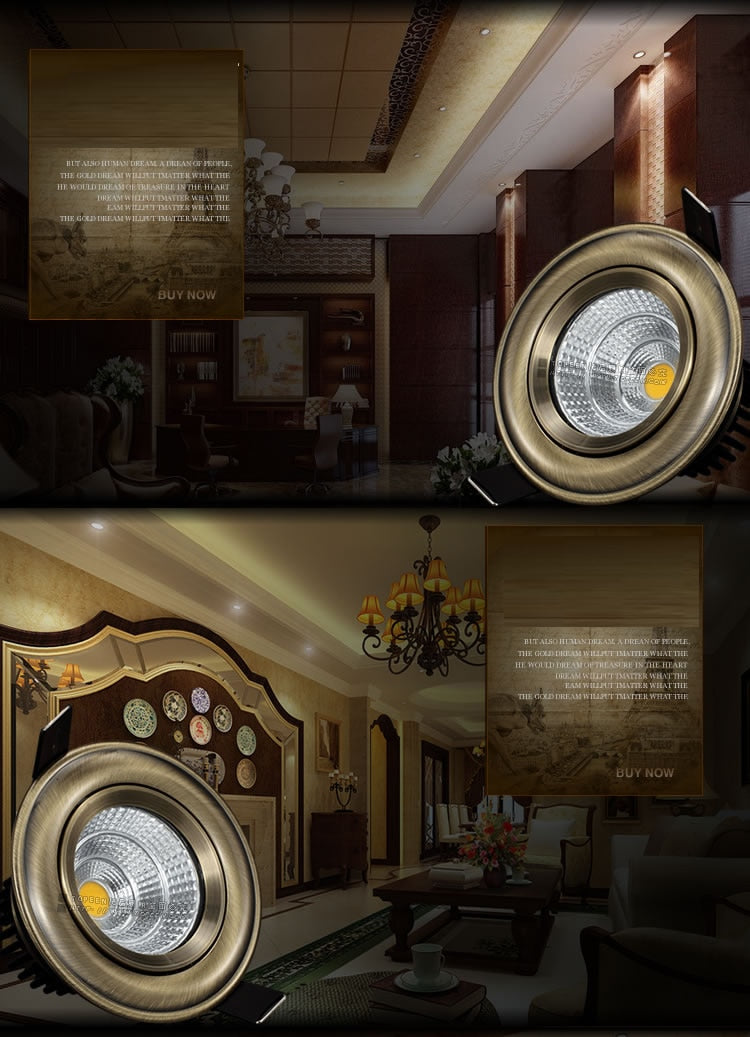 European COB Downlight 3W/5W/9W/15W AC85-265V Dimmable Downlight Lamp Recessed lighting indoor lighting