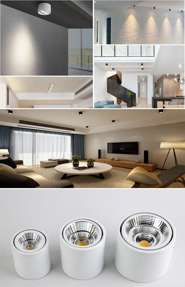 Dimmable LED downlight COB spotlight AC85-265V 5W 7W 12W 20W 25W adjustable angle aluminum surface mounted light indoor lighting