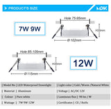 Led Downlight 5W 7W 9W 12W AC/DC 12V Ceiling lamp Recessed Cold  Natural Warm white Indoor Lighting