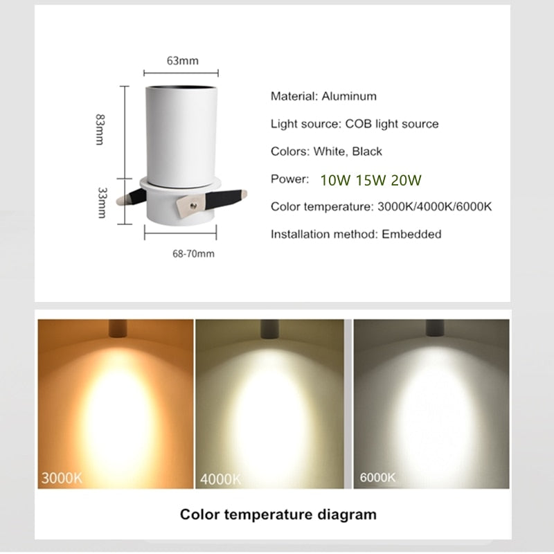 Dimming embedded folding LED downlight 10W 15W 20W LED spotlight living room TV background wall aisle ceiling COB downlight