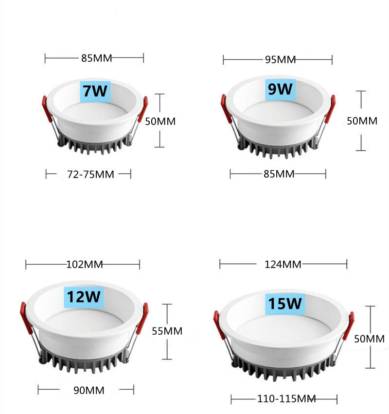 Change color temperature 3000k-6000K Recessed LED Downlight CCT Ceiling Lamp 7W 9W 12w 15w Spotlight Ceiling Fixtures Lighting
