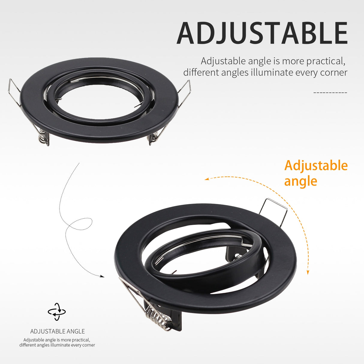 Black White Nickel Recessed LED Ceiling Light Fitting Round Adjustable Frame MR16 GU10 Bulb Fixture Downlight Holder Cutout 70mm