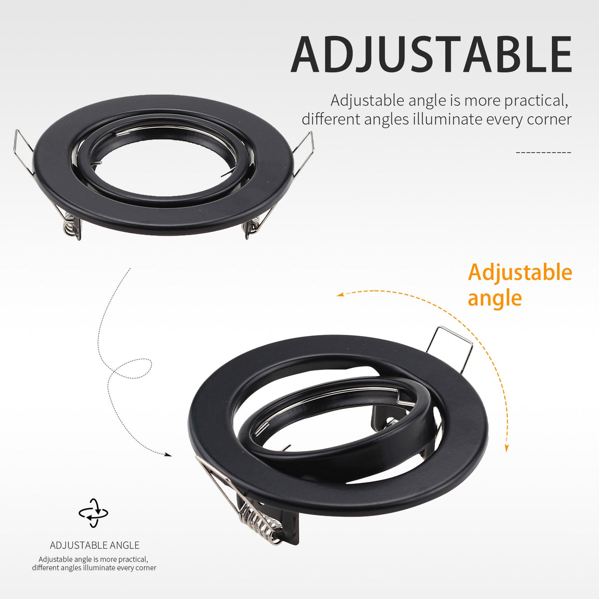 Black White Nickel Recessed LED Ceiling Light Fitting Round Adjustable Frame MR16 GU10 Bulb Fixture Downlight Holder Cutout 70mm