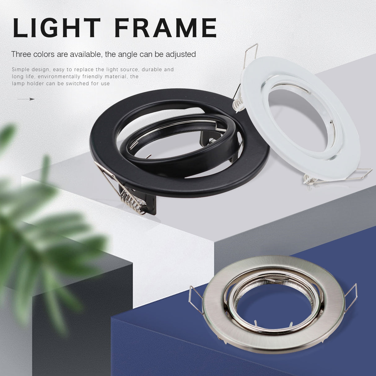 Black White Nickel Recessed LED Ceiling Light Fitting Round Adjustable Frame MR16 GU10 Bulb Fixture Downlight Holder Cutout 70mm