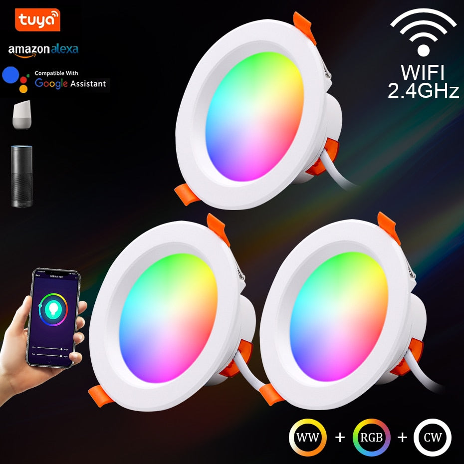 Smart Tuya LED Downlight 5W 7W 9W 15W Recessed Led Spot Lights Wifi Ceiling Lamp RGB+CW+WW Voice Control By Alexa Google Home
