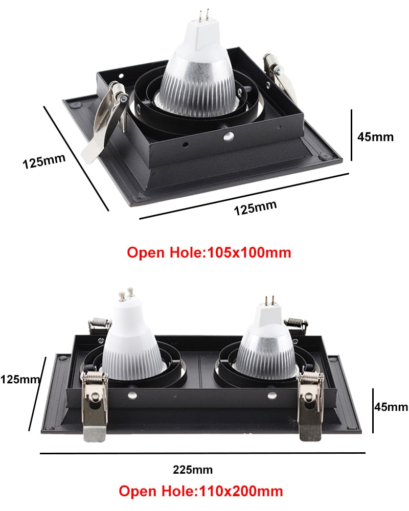 Square Ring Led Ceiling Downlights Recessed Adjustable GU10 MR16 Bulb Socket Base Spot Lamps Holder Frame Bracket Fitting