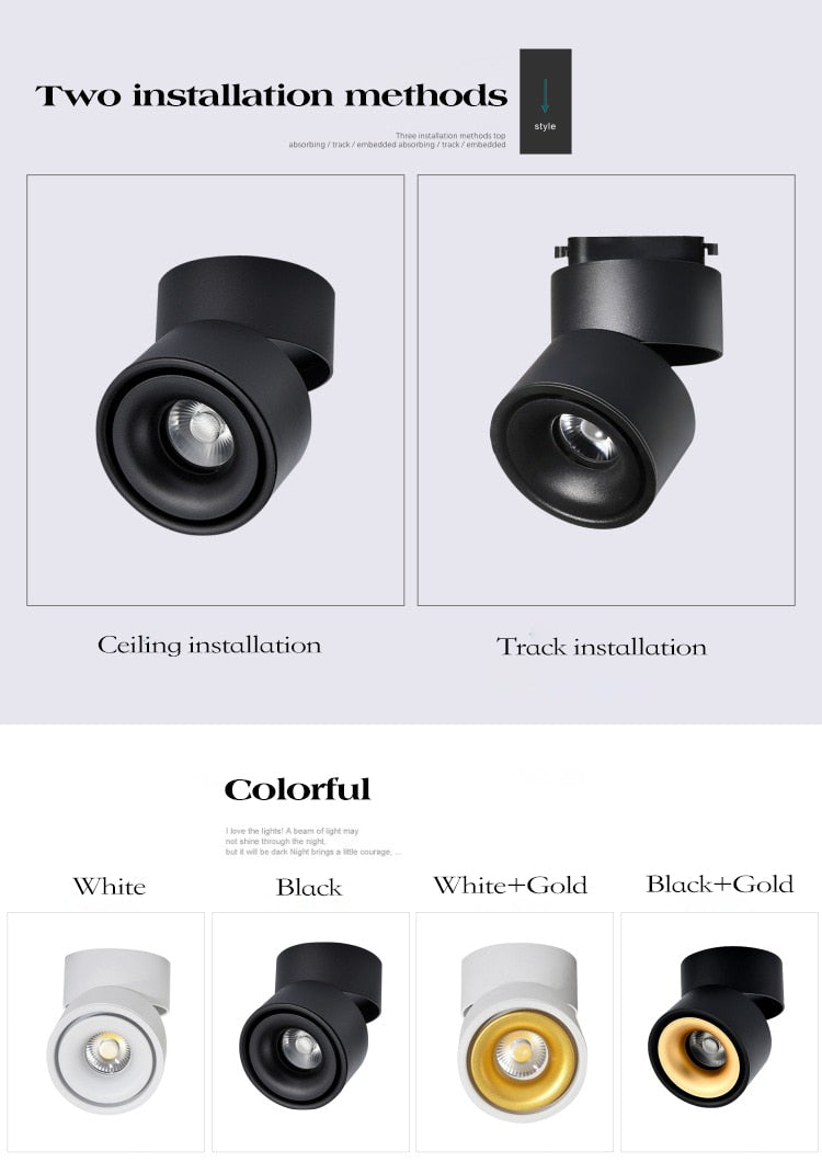 LED Lights 360° Rotating Ceiling Lamp Golden Track Light led Downlight Surface Spotlight Indoor Lighting Living Room Spot Light