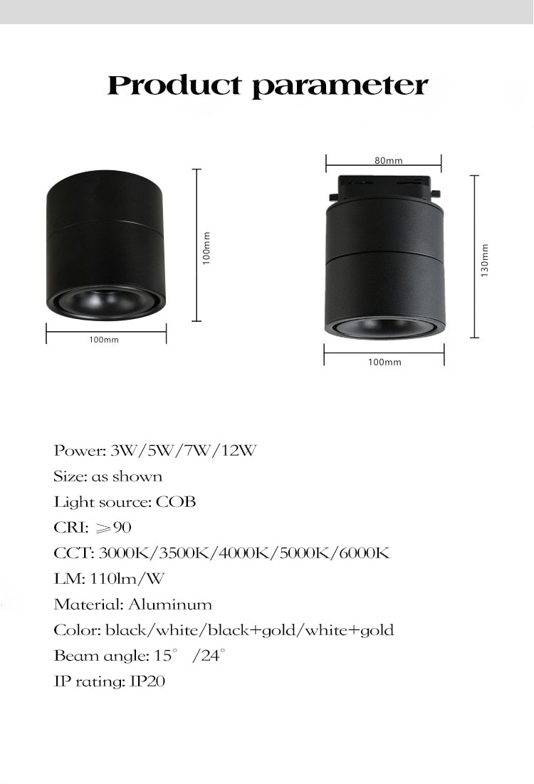 LED Lights 360° Rotating Ceiling Lamp Golden Track Light led Downlight Surface Spotlight Indoor Lighting Living Room Spot Light