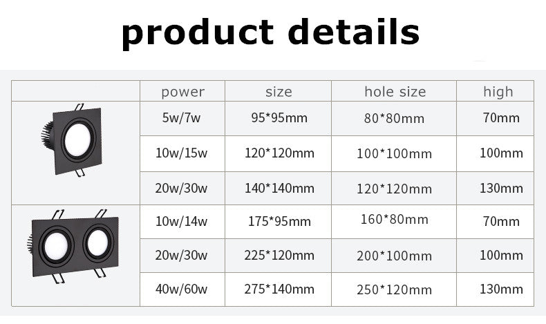 Light Recessed LED Lamp Dimmable Downlight COB Lamp Head 7W 10W 15W 20W 30W LED Spot Light Decoration Ceiling Lamp AC85-265V