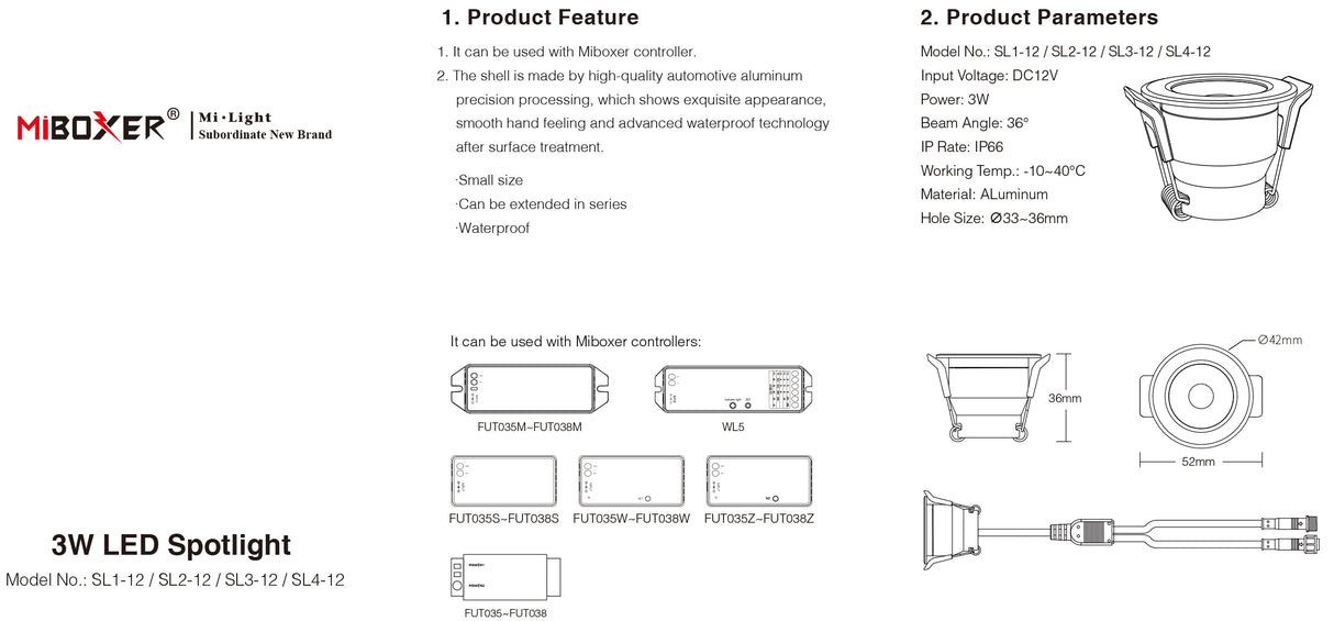 Miboxer 12V 3W Mini Single Color CCT RGB RGBW Dimmable  LED Waterproof Spot Light Cabinet Lamp Wardrobe Showcase  Downlight