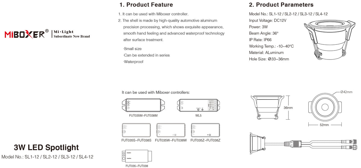 Miboxer 12V 3W Mini Single Color CCT RGB RGBW Dimmable  LED Waterproof Spot Light Cabinet Lamp Wardrobe Showcase  Downlight