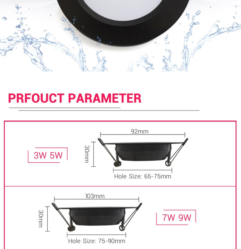 LED Downlight Waterproof IP65 3W 5W 7W 9W 12W 15W Warm Natural Cold White Spot Lamp AC 220V 230V 240V Indoor Lighting