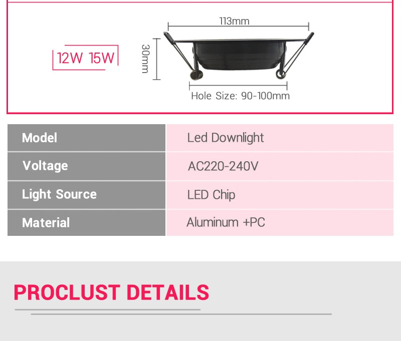 LED Downlight Waterproof IP65 3W 5W 7W 9W 12W 15W Warm Natural Cold White Spot Lamp AC 220V 230V 240V Indoor Lighting