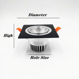 Square Recessed Dimmable COB LED Downlights 7W 9W 12W LED Ceiling Spot Lights AC85-265V LED Ceiling Lamps Indoor Lighting