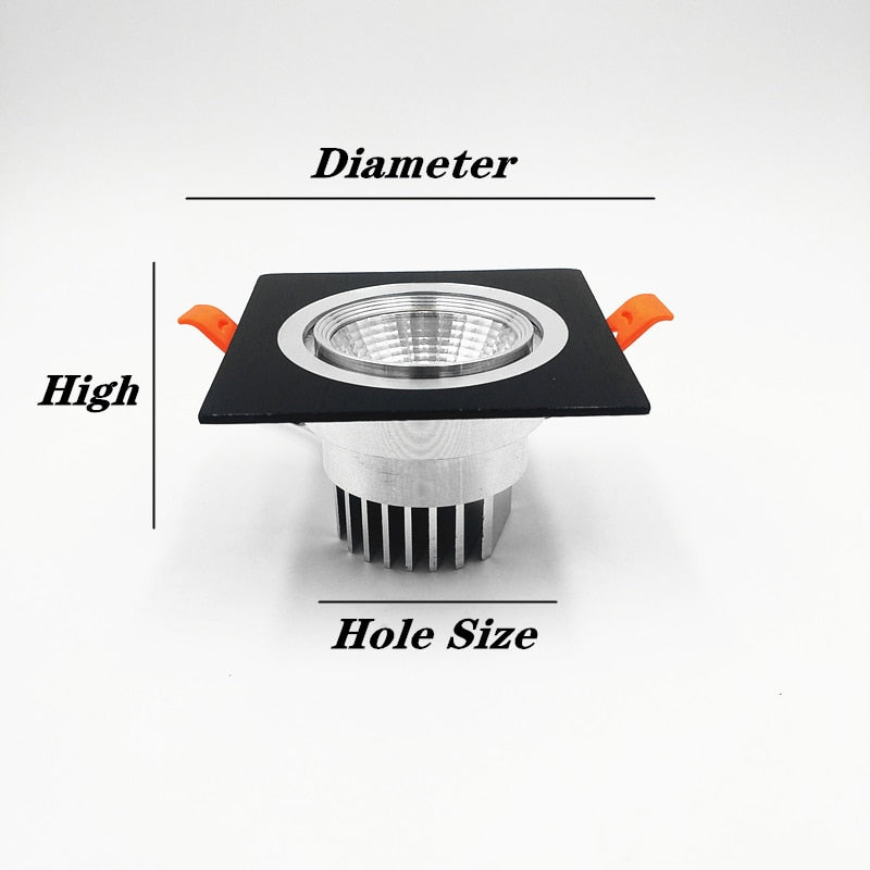 Square Recessed Dimmable COB LED Downlights 7W 9W 12W LED Ceiling Spot Lights AC85-265V LED Ceiling Lamps Indoor Lighting