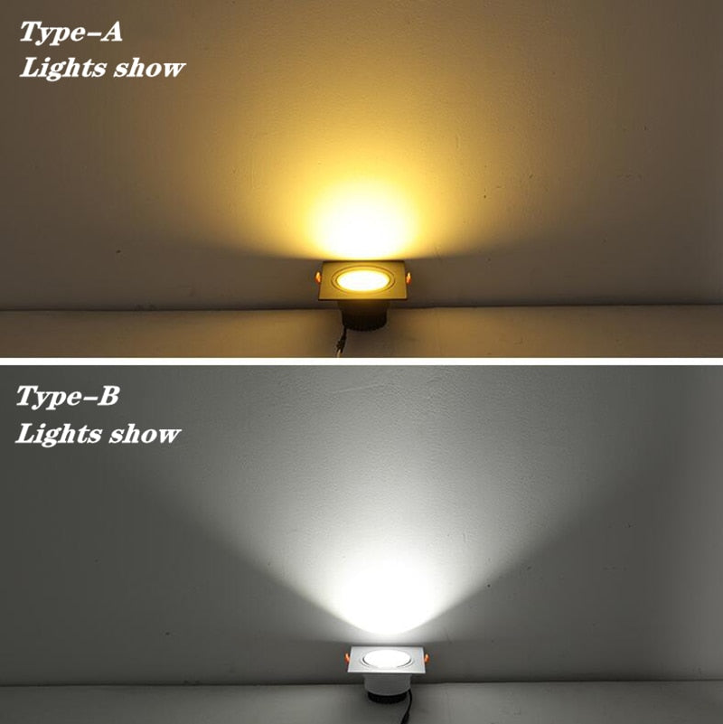 Square Recessed Dimmable COB LED Downlights 7W 9W 12W LED Ceiling Spot Lights AC85-265V LED Ceiling Lamps Indoor Lighting