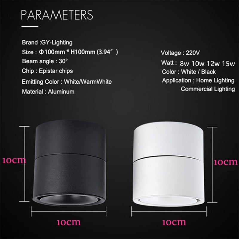 Surface Mounted Mini Embedded COB LED Downlights 8W 10W 12W 15W 360 degree rotation LED Ceiling Lamp Spot Light LED downlight