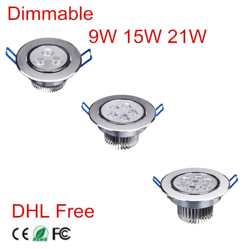 LED Downlight 20pcs/lot 9W 15W 21W Dimmable LED Panel Light Recessed LED Ceiling Downlight 85-265V Warm White/Cold White indoor light