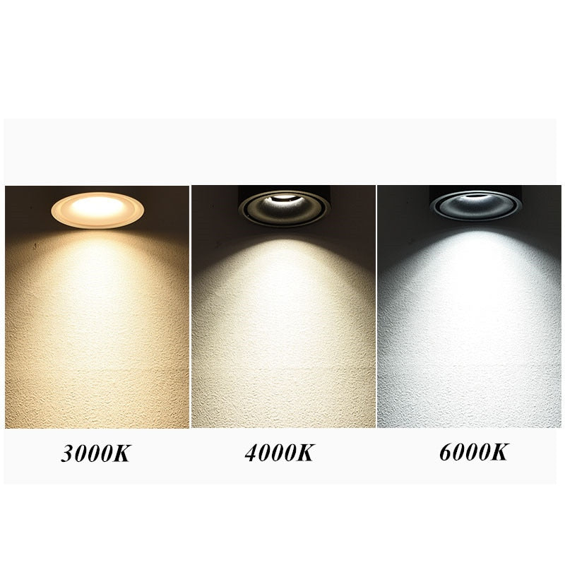 Dimmable Folding Rotating Anti Glare LED Downlights Epistar Chip 10W 15W COB Recessed Ceiling Lamps Spot Lights AC85-265V