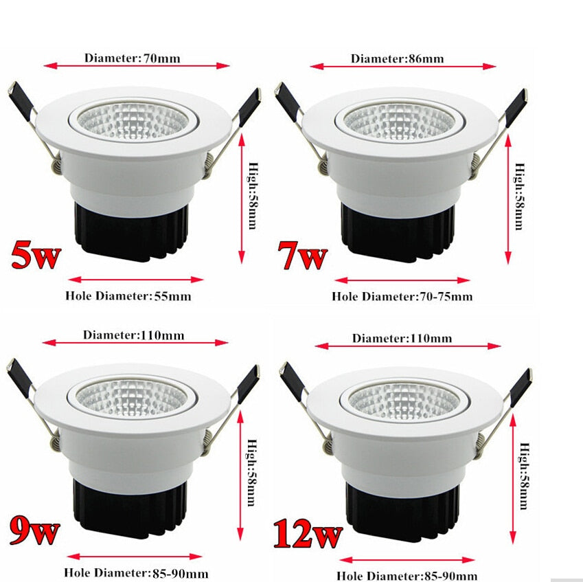 The new Super Bright Recessed LED Dimmable Downlight COB 5W 7W 9W 12W LED Spot light LED decoration Ceiling Lamp AC 110V 220V