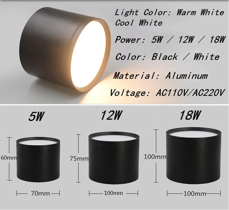 Surface Mounted Ceiling Downlight SMD5730 5W 7W 12W 18W AC85-265V lamp COB Led downlights Ceiling Spot light +led driver