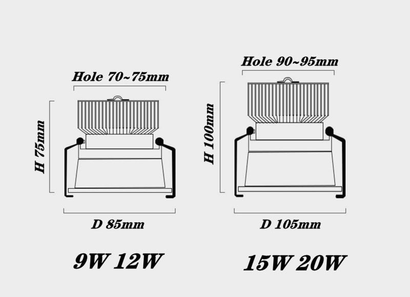 Narrow Border Anti-glare Dimmable Recessed COB LED Downlights AC85-265V 9W 12W 15W 20W LED Ceiling Lamps Hotel Villa Lighting