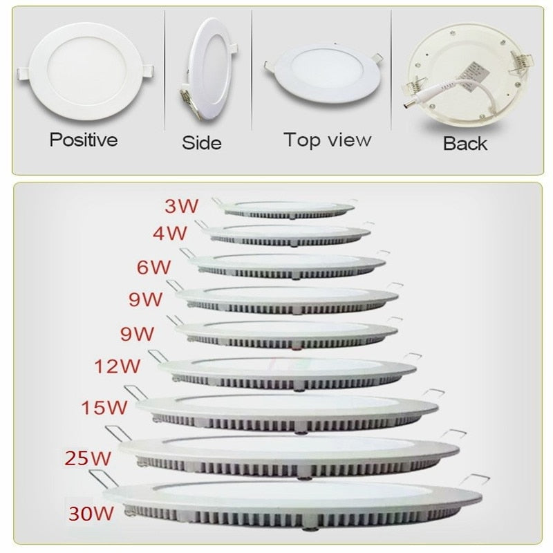 Ultra Thin Led Panel Downlight 6w 9w 12w 15w 25w Round 20pcs Ceiling Recessed Spot Light AC85-265V Painel lamp Indoor Lighting