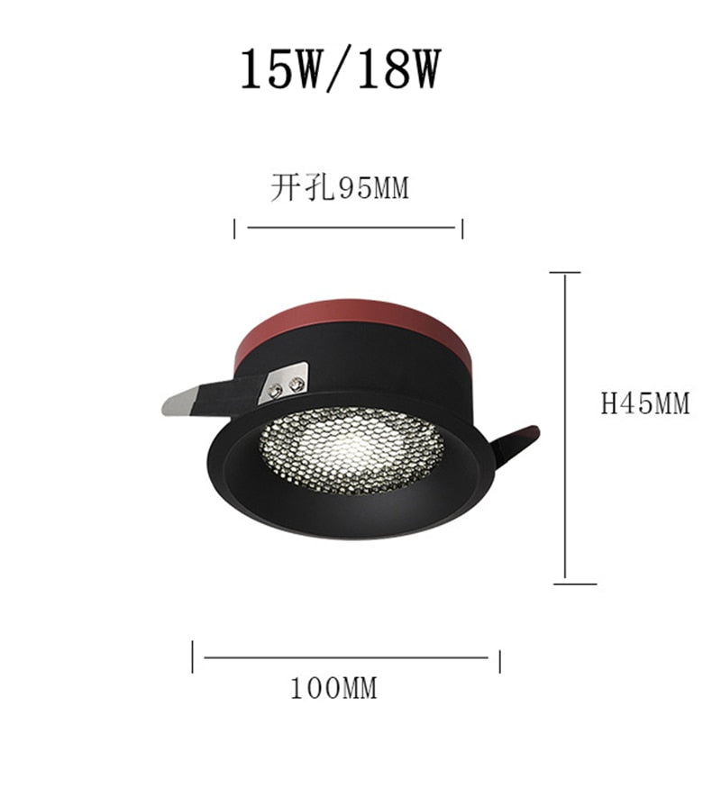 Recessed Dimmable Anti Glare LED Downlights 7W/9W/12W/15W/18W COB Ceiling Spot Lights AC90~260V Background Lamps