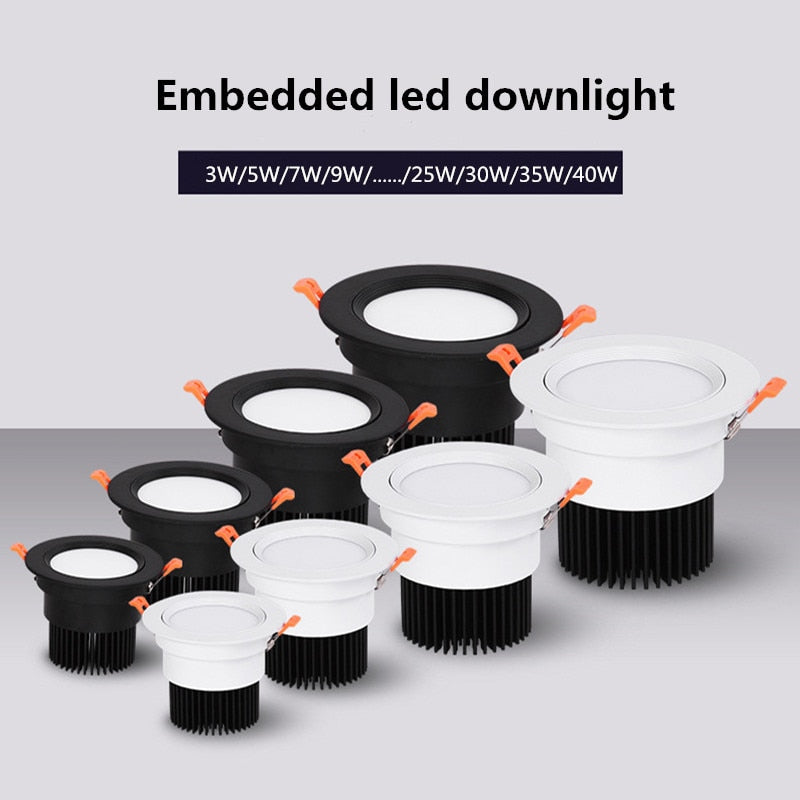 Circular Recessed LED Downlights 3W 7W 9W 12W 15W 40W COB LED Ceiling Spot Lights AC220-240V LED Ceiling Lamps Indoor Lighting