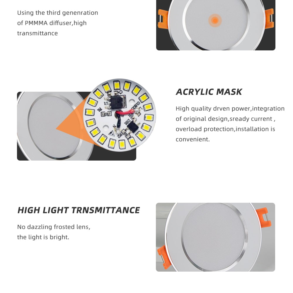 LED Dimmable Waterproof Recessed Downlight 5W 7W 9W LED Spot Light Ceiling Lamp Home Lighting AC 110V 220V For For Bathroom Lamp