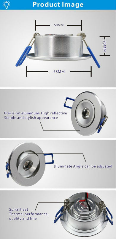 LED Recessed Downlight Cabinet Lamp 3W epistar led silver shell 85-265v downlight, White Red Blue Green Yellow