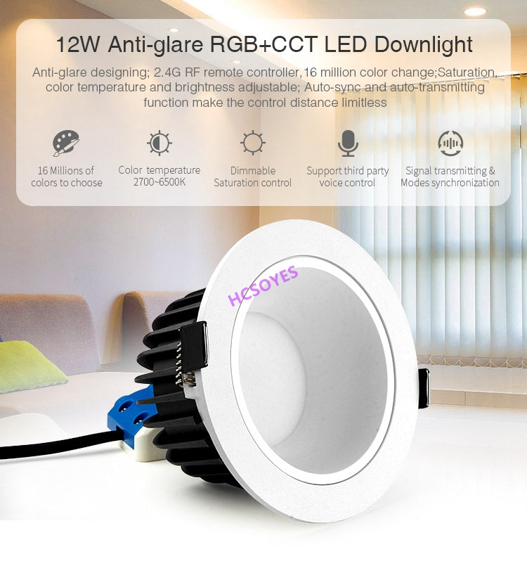 MIBOXER FUT070 FUT071 FUT072 6W 12W 18W RGB+CCT LED Downlight AC100~240V 50/60Hz Smart Phone APP / Remote / voice control