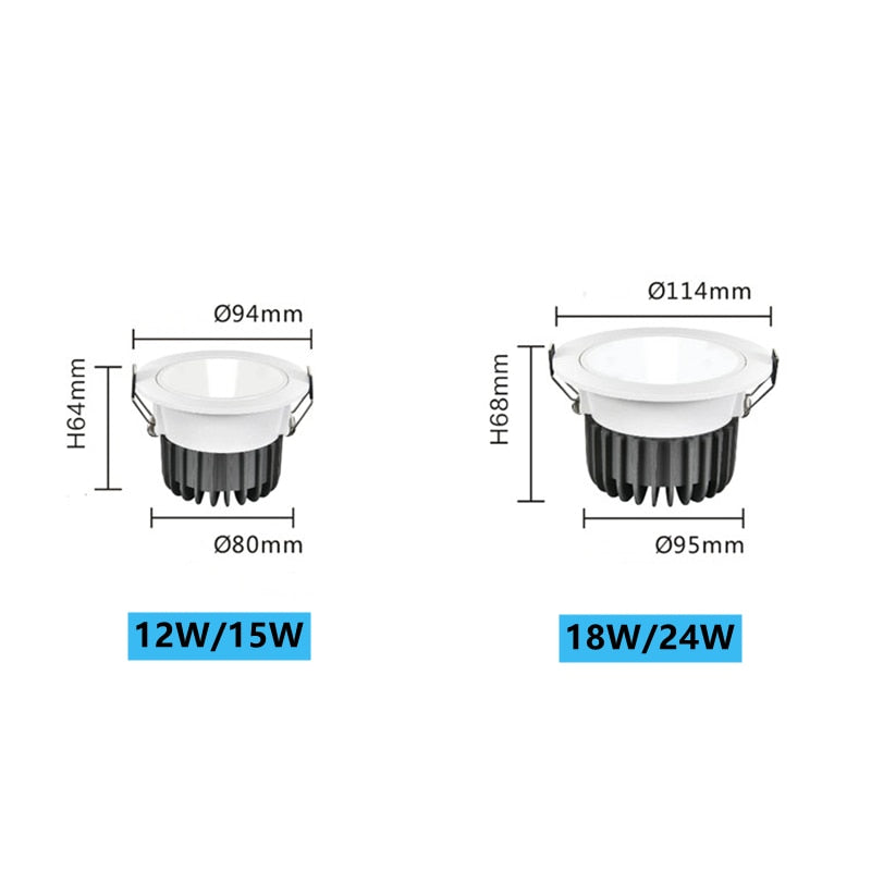 Spotlight 12W 15W 24W 36W LED COB Downlight Dimmable 110V 220V Ceiling Lamp Warm White/Cool White For Hotel Lighting