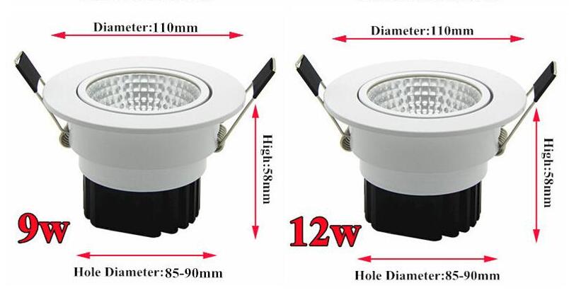 Dimmable LED Downlight 6W 9W 12W Spot LED DownLights Dimmable cob LED Spot Recessed down lights for living room 110v 220v