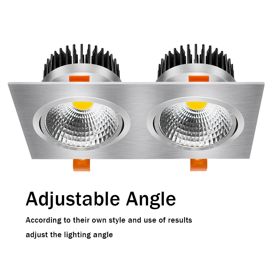 DBF Angle Adjustable Square Recessed Downlight 3000K/4000K/6000K Dimmable 10W 14W 18W 24W 2 Heads Ceiling Spot Light Home Decor