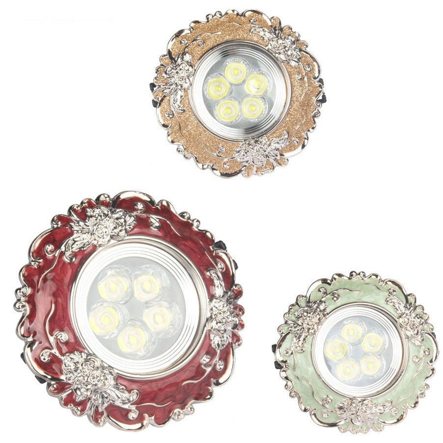 Europe Red Gold Green Lace Art Deco Embedded Downlight Hole 6-10Cm 220V 3W 5W 7W Hallway Living Room Cafe's Ceilings Led Lighting
