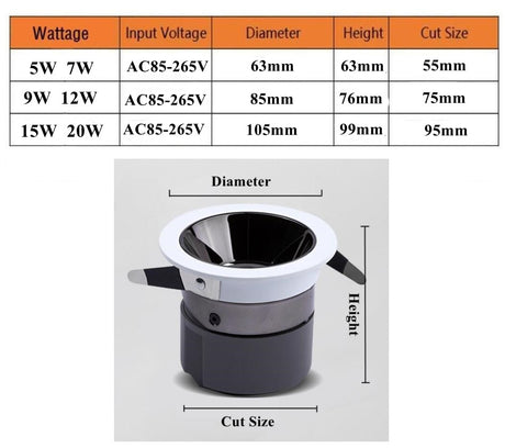 New LED Dimmable Downlight Ultra Thin Anti Glare Spot Light  5W 7W 9W 12W 15W 20W Recessed Ceiling Lamp AC85V-265V