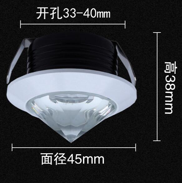Crystal LED Mini Downlight 110-220V 1W 3W 45MM White Black Golden Silvery Indoor Living Room Bar Decoration Lamp