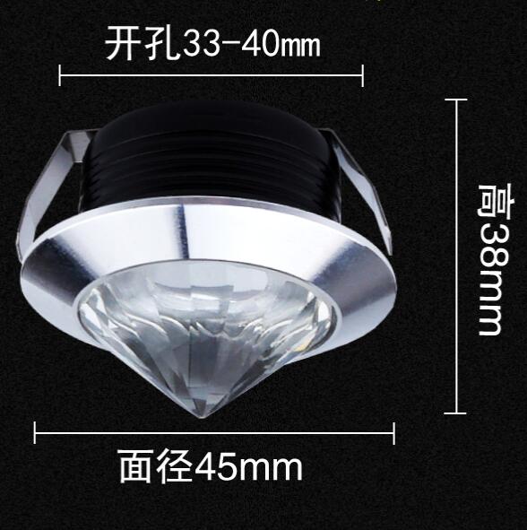 Crystal LED Mini Downlight 110-220V 1W 3W 45MM White Black Golden Silvery Indoor Living Room Bar Decoration Lamp