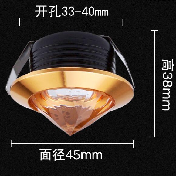 Crystal LED Mini Downlight 110-220V 1W 3W 45MM White Black Golden Silvery Indoor Living Room Bar Decoration Lamp