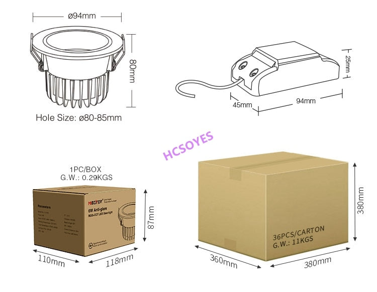 MIBOXER FUT070 FUT071 FUT072 AC100~240V 50/60Hz 6W 12W 18W RGB+CCT LED Downlight Smart Phone APP / Remote / voice control
